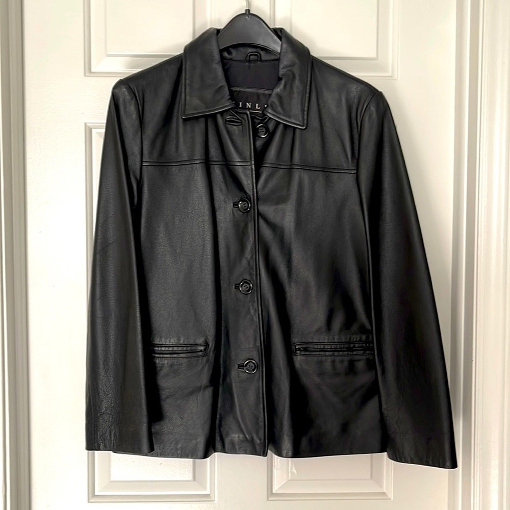 Black genuine leather coat
